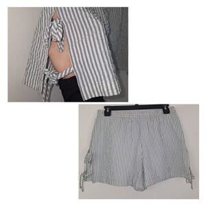 Better Together Dreamy Nights Shorts Green White Striped S Side Slits W/ties